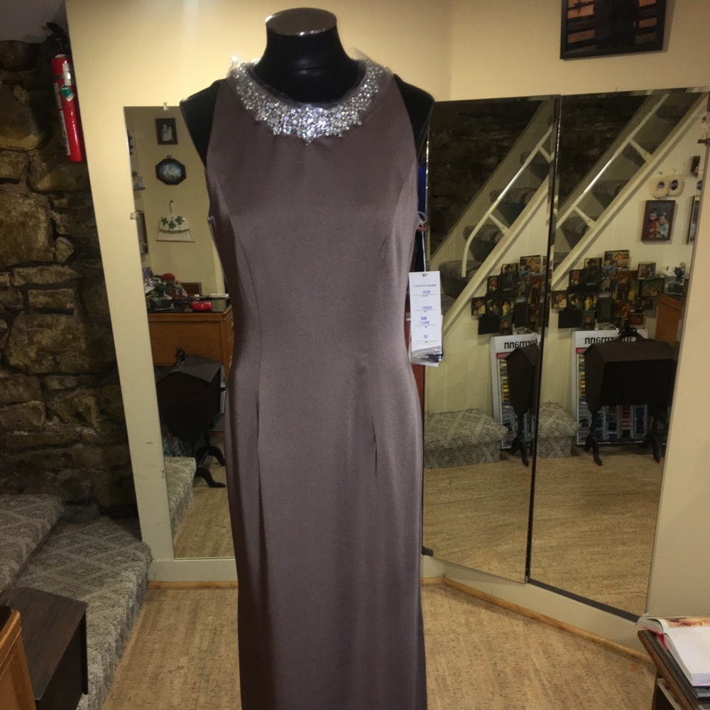Cameron Blake taupe sheath crepe dress (NWT)